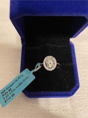 Sterling Silver Moissanite Oval Halo Ring SZ 8 PASSES DIAMOND TESTER